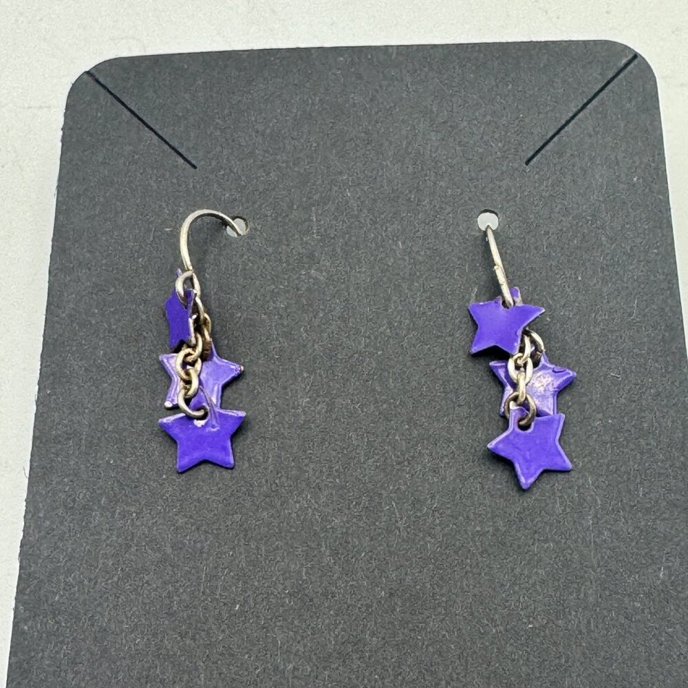 Purple Star Dangle Earrings With Silver-Tone Hooks